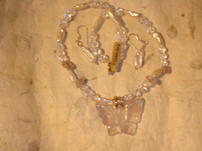 FLUTTER BYE - silver and freshwater pearls, amethyst & rock crystal necklace & ear drops