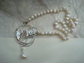 FRESIA - silver, gold & freshwater pearl necklet with detachable freshwater pearl necklet & drop and chain